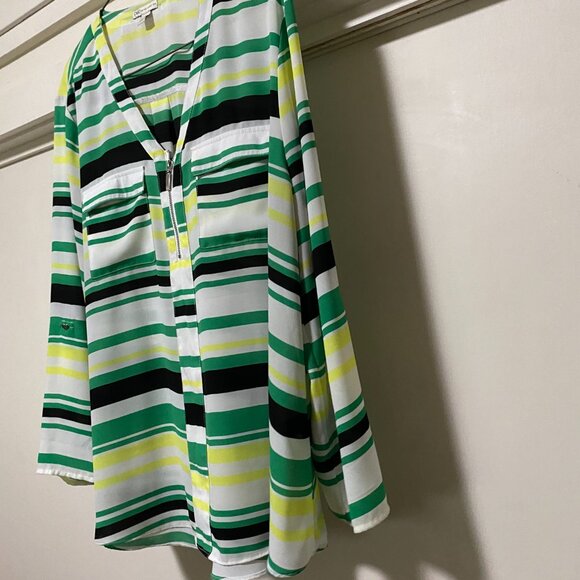 Cato long sleeve green, white, yellow & black striped tunic, size XL - Picture 7 of 12